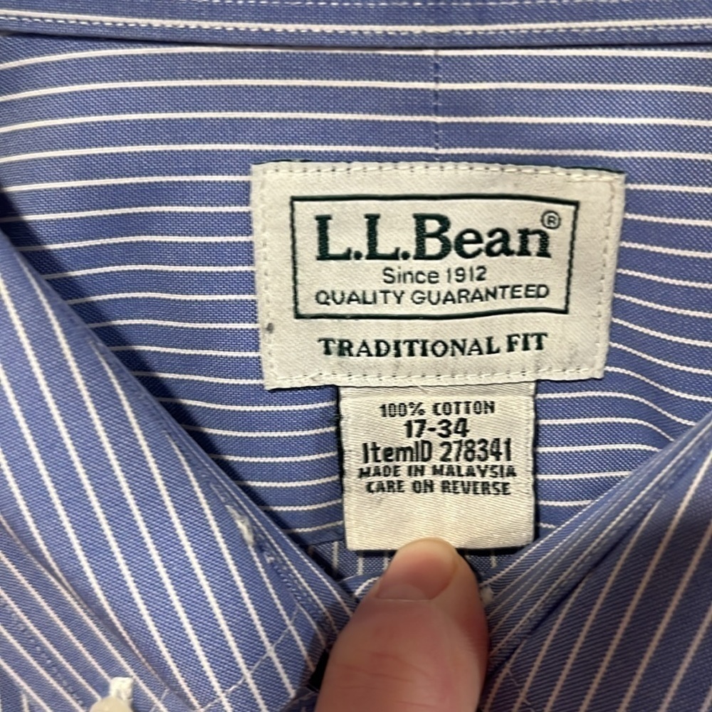 L.L.Bean men’s traditional fit striped button down shirt size 17-34. - Picture 2 of 7
